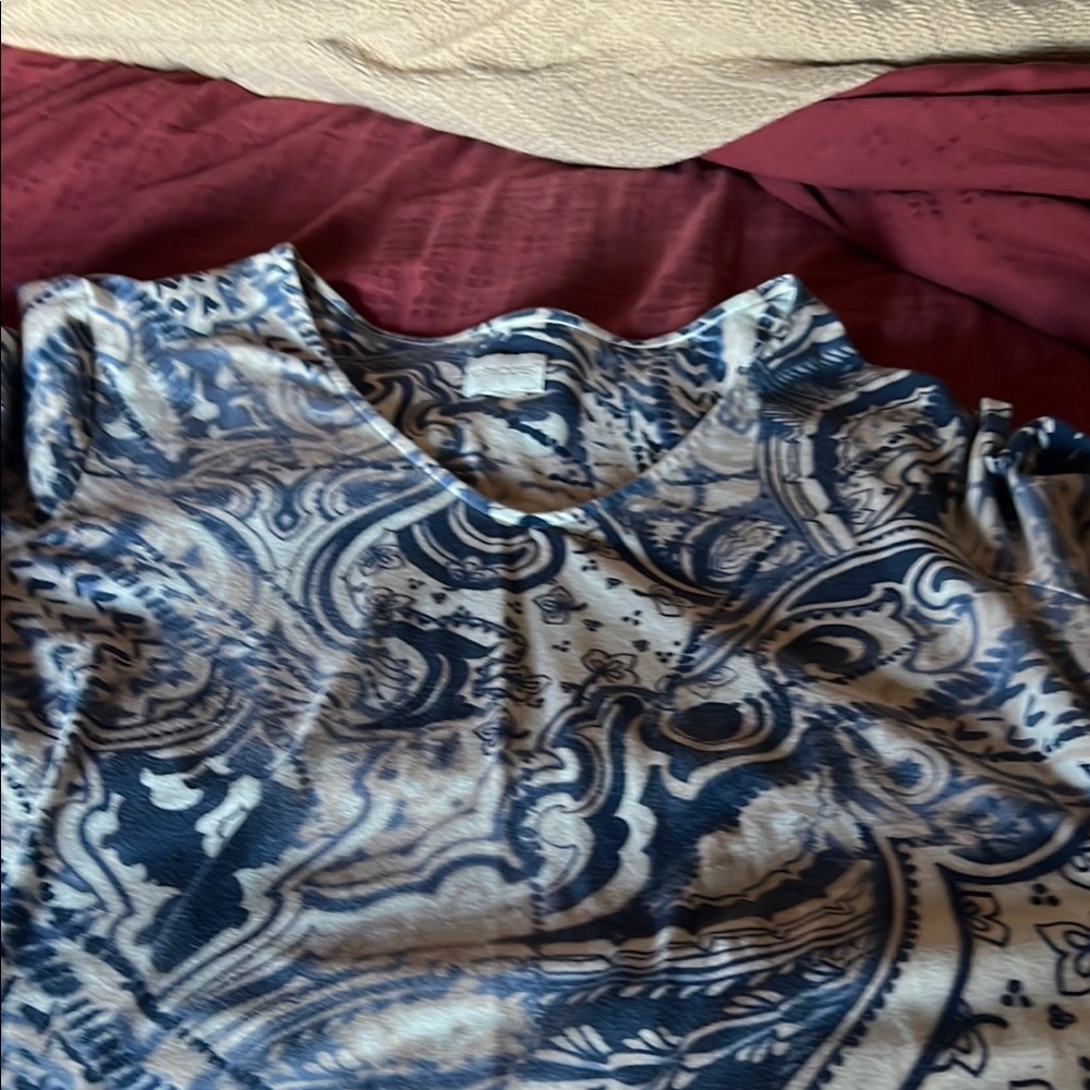 Chico’s Blue and White Patterned Cotton Top